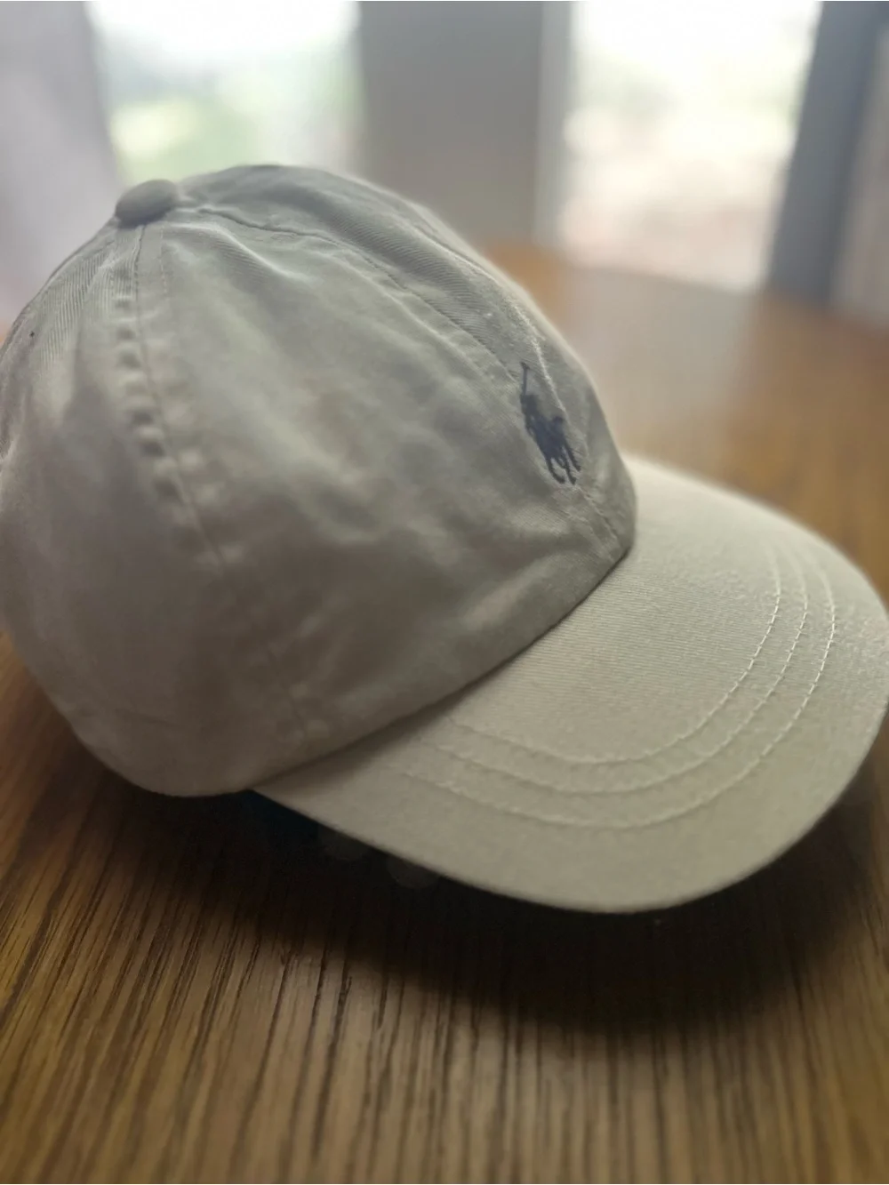 Vintage Polo Ralph Lauren Infant White Cream Hat Cap Navy Pony Elastic Strap